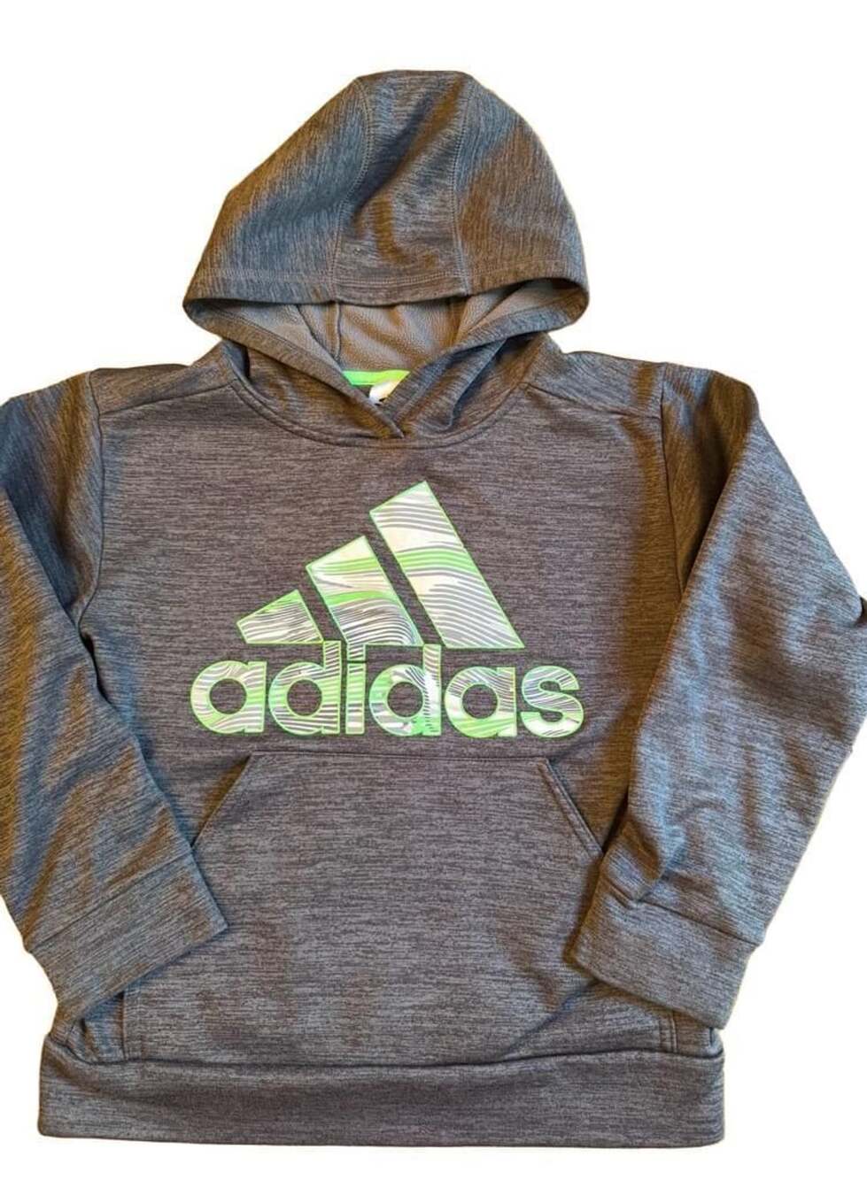 Adidas Hoodie Size S/CH (8) Gray Green Camo Logo Pullover h1474 youth